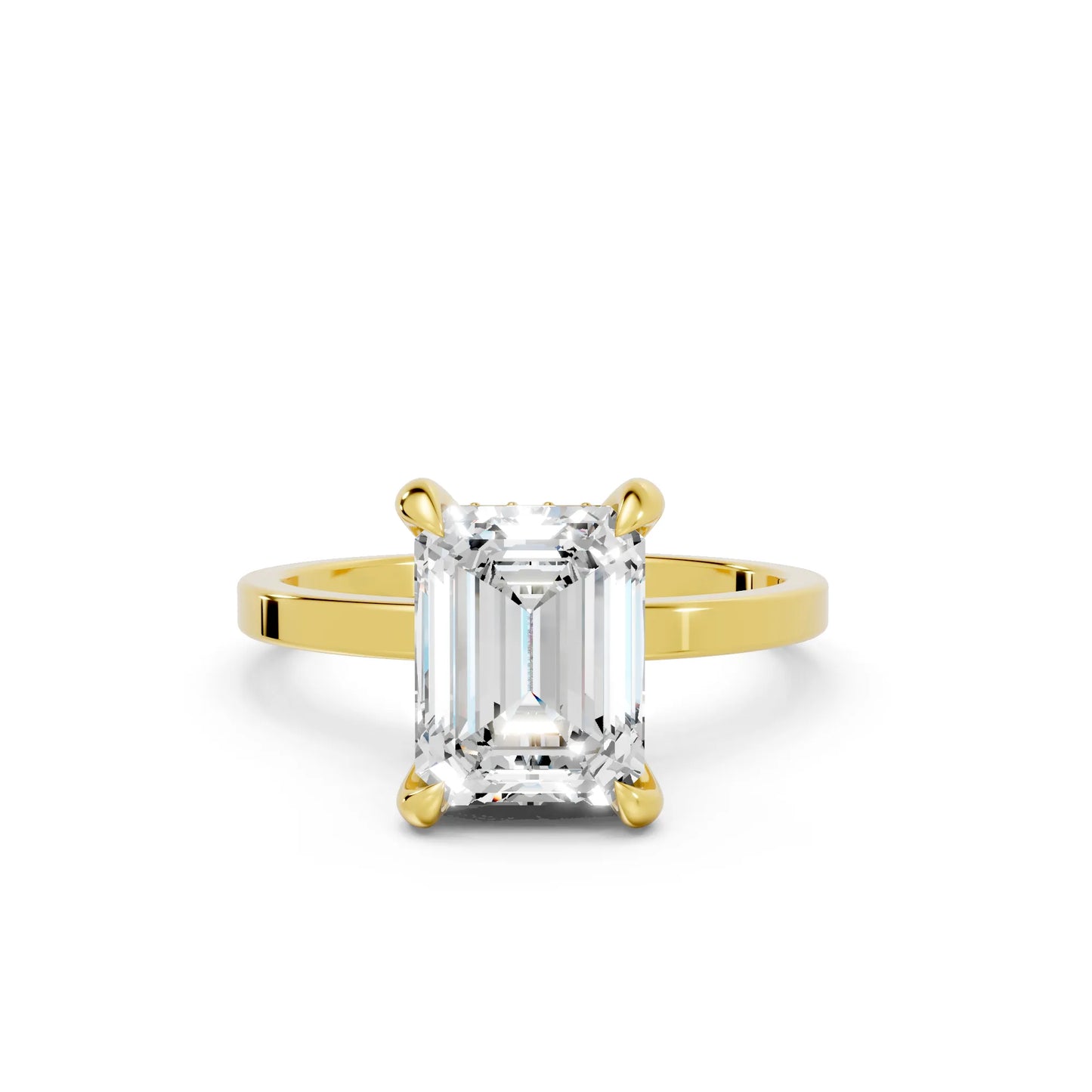 14K Gold Emerald Cut Diamond Hidden Halo Engagement Ring