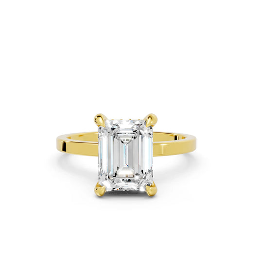 14K Gold Emerald Cut Diamond Hidden Halo Engagement Ring