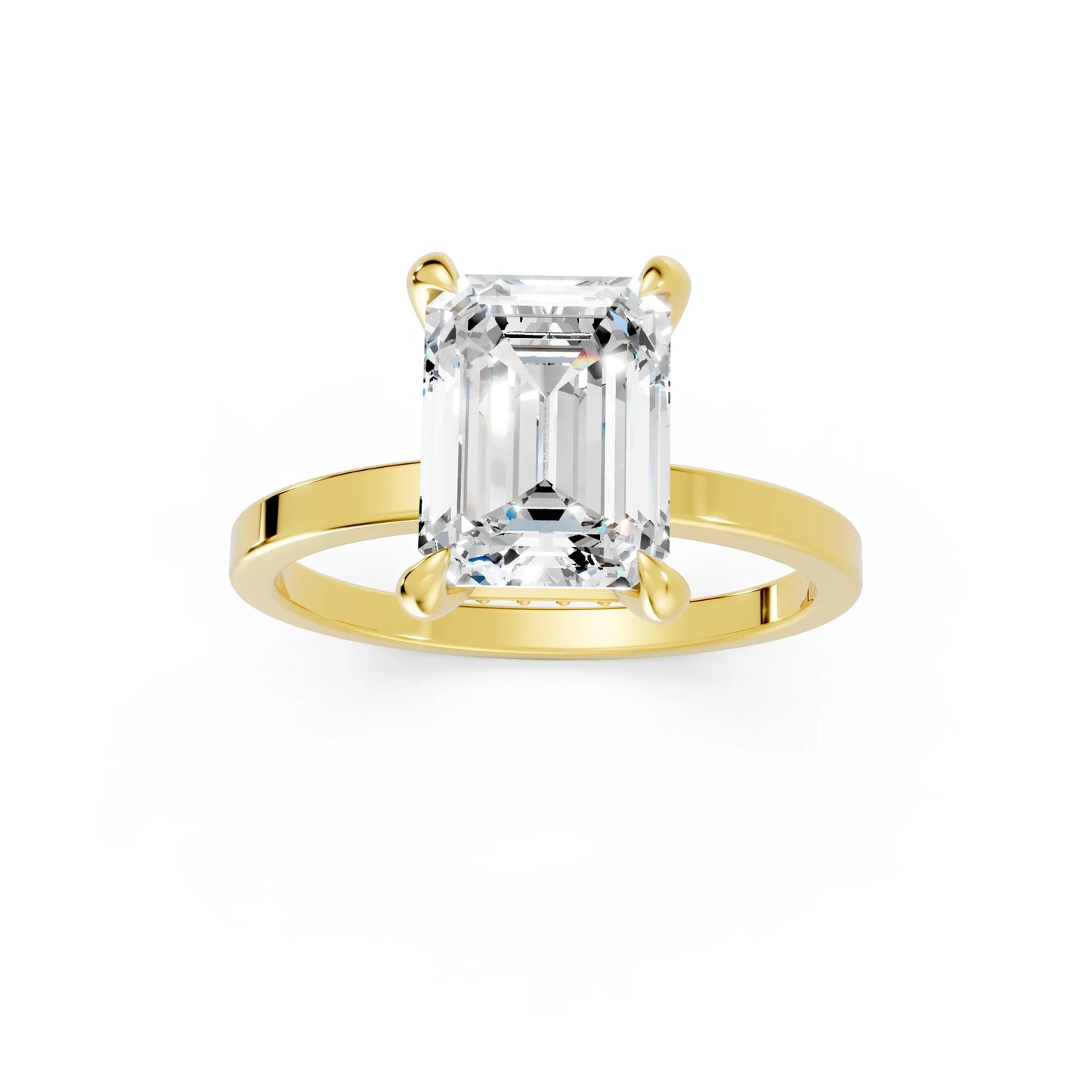 14K Gold Emerald Cut Diamond Hidden Halo Engagement Ring