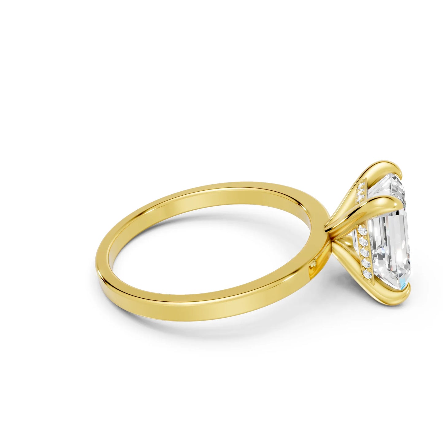 14K Gold Emerald Cut Diamond Hidden Halo Engagement Ring