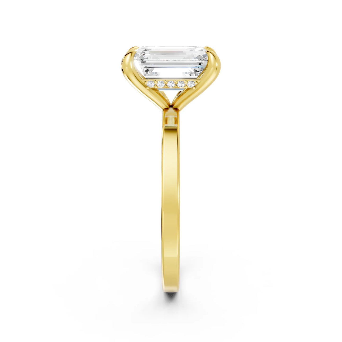14K Gold Emerald Cut Diamond Hidden Halo Engagement Ring