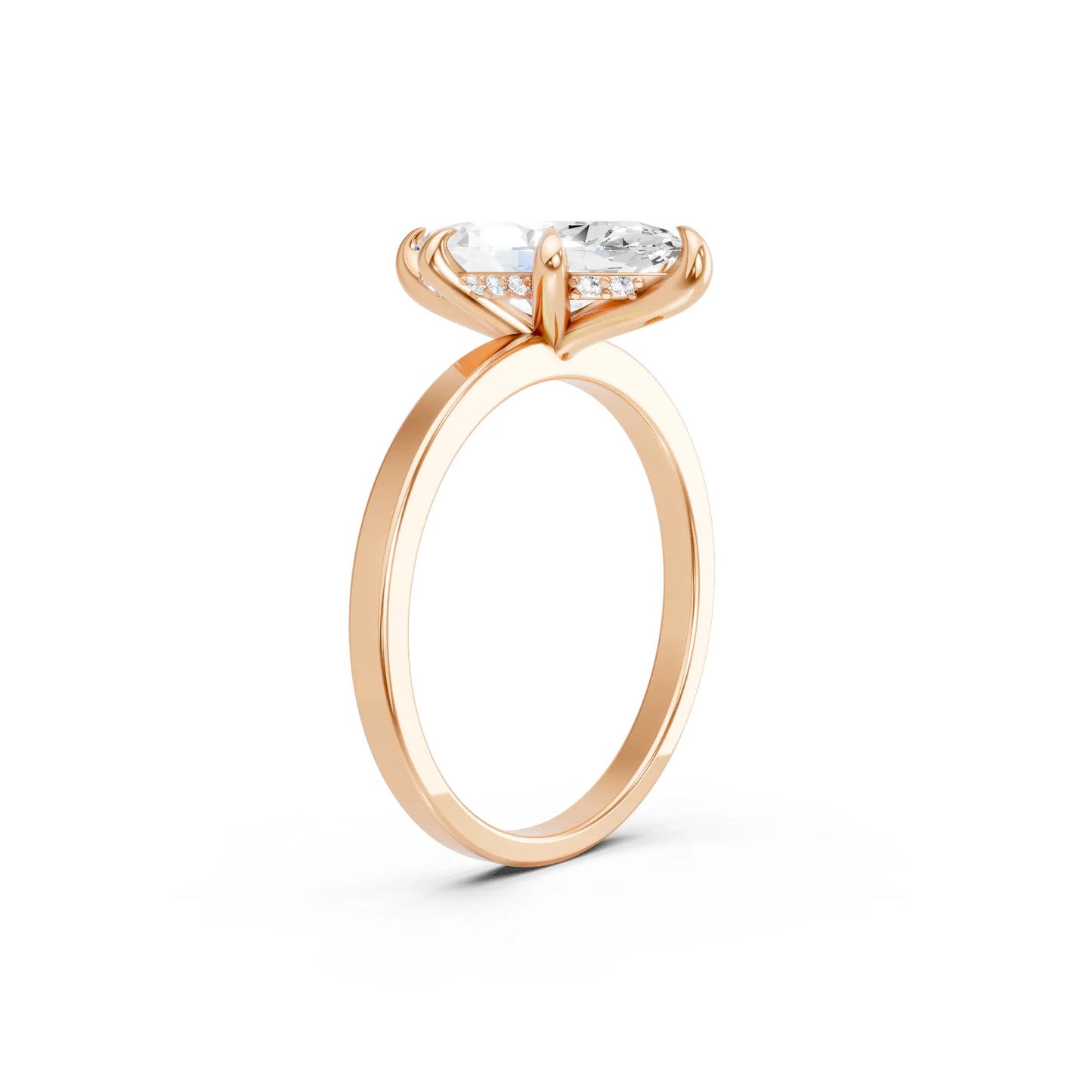 14K Gold Marquise Cut Diamond Hidden Halo Engagement Ring