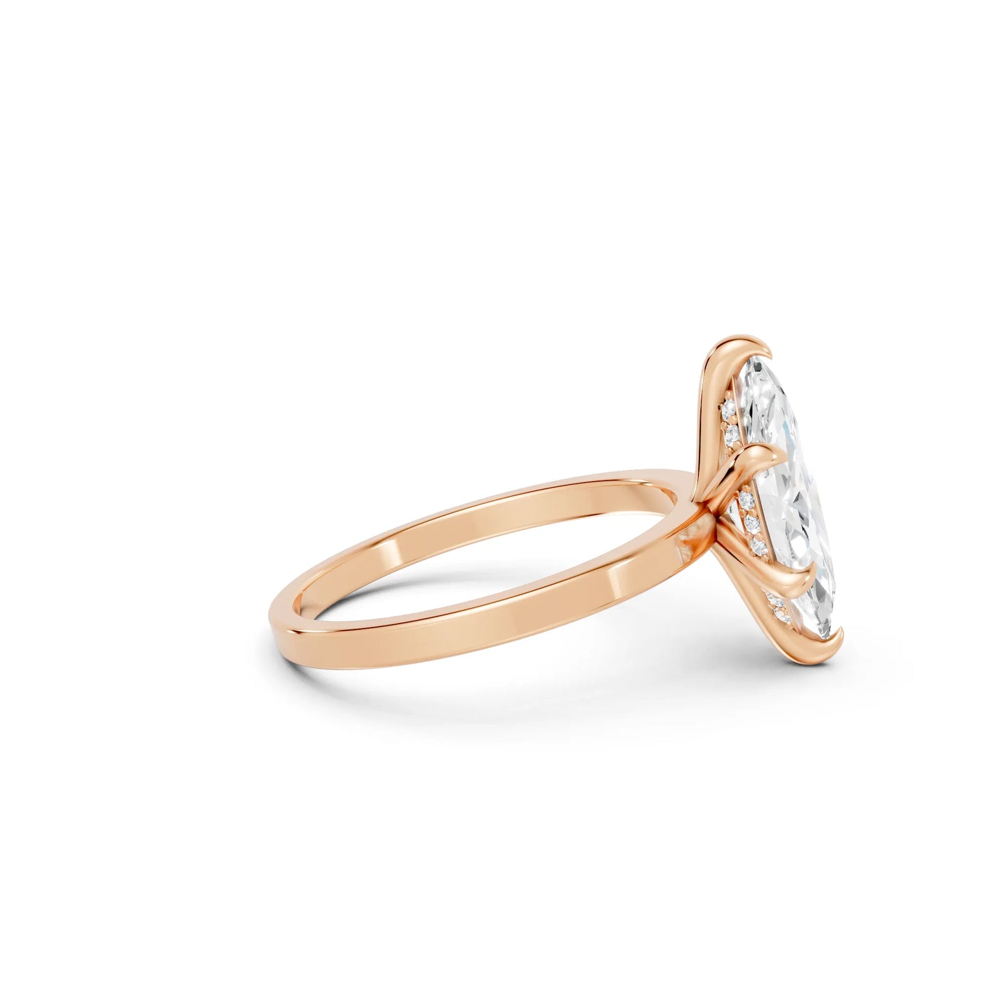 14K Gold Marquise Cut Diamond Hidden Halo Engagement Ring