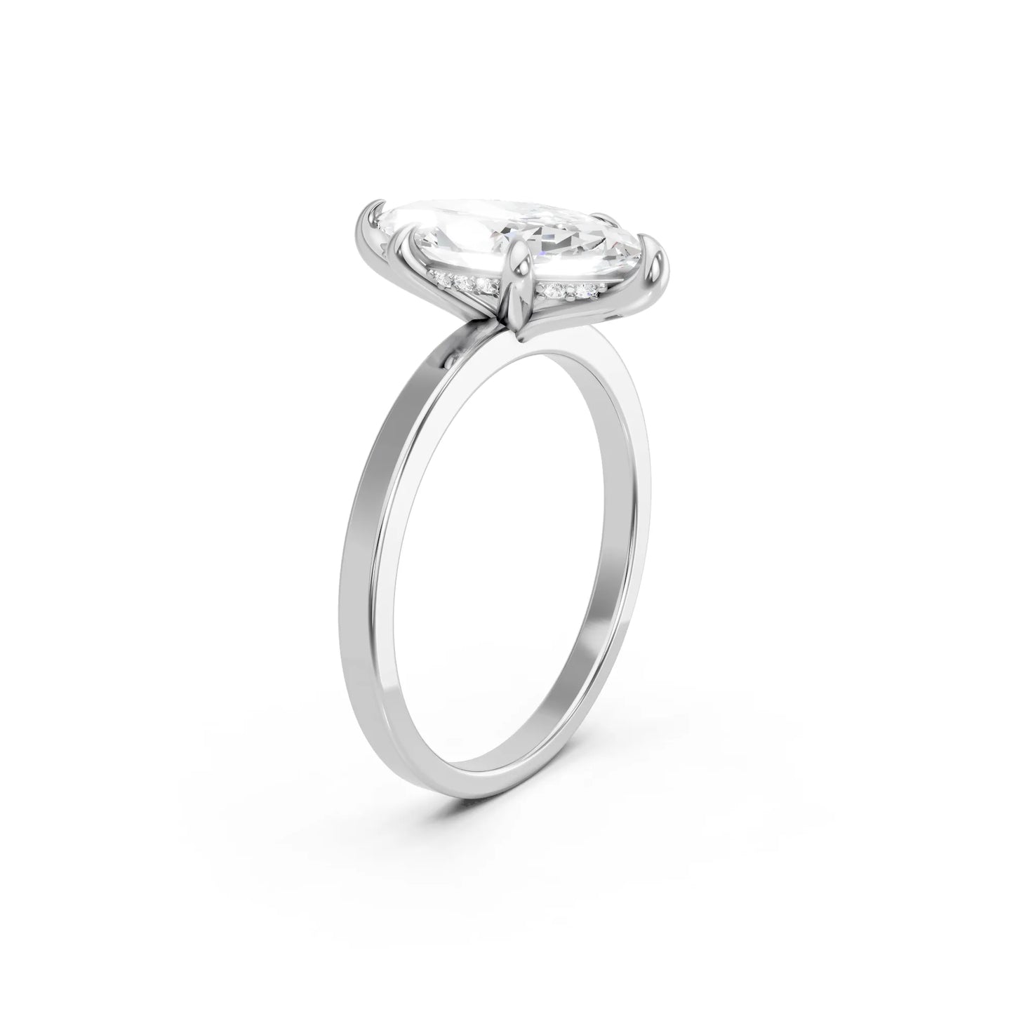 14K Gold Marquise Cut Diamond Hidden Halo Engagement Ring