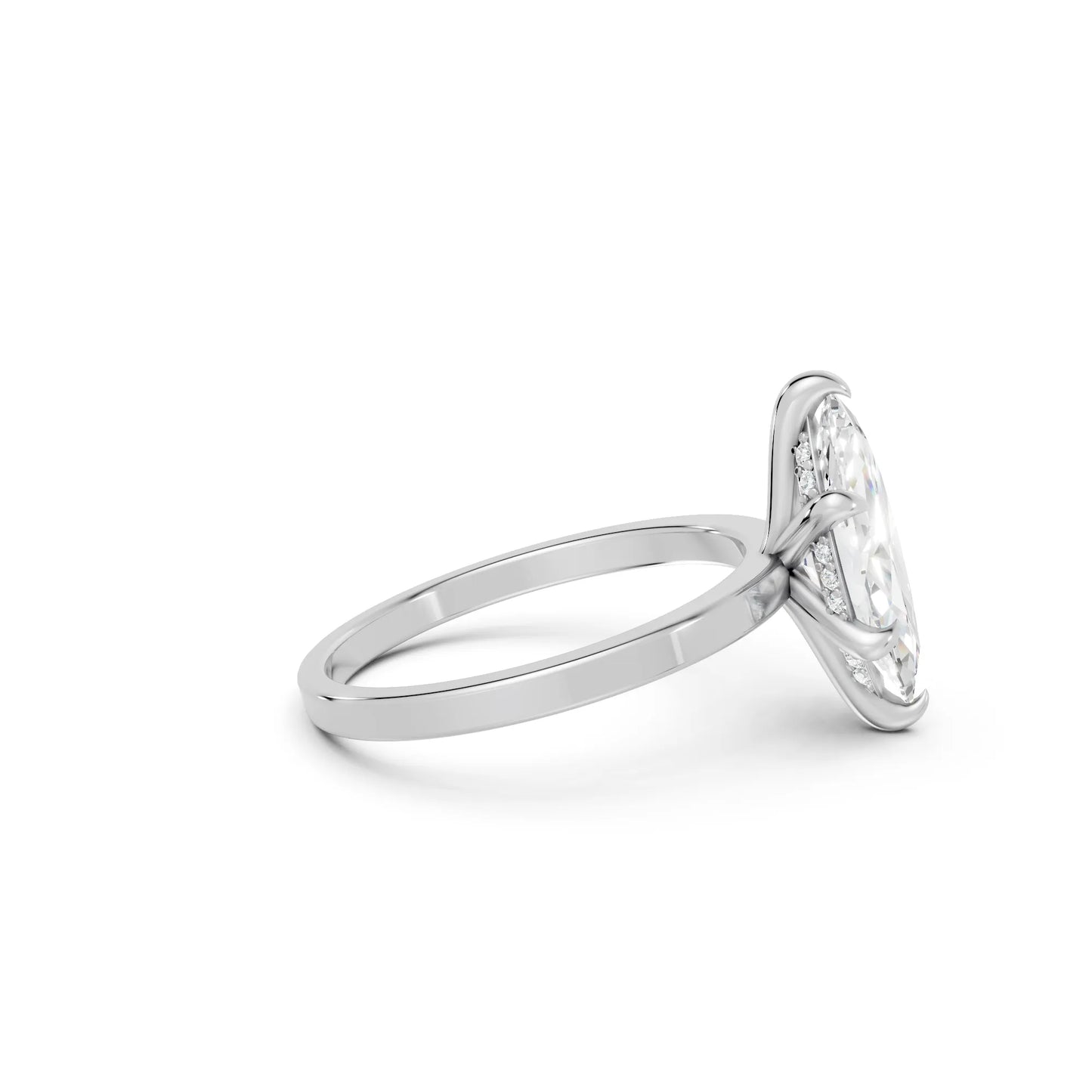 14K Gold Marquise Cut Diamond Hidden Halo Engagement Ring