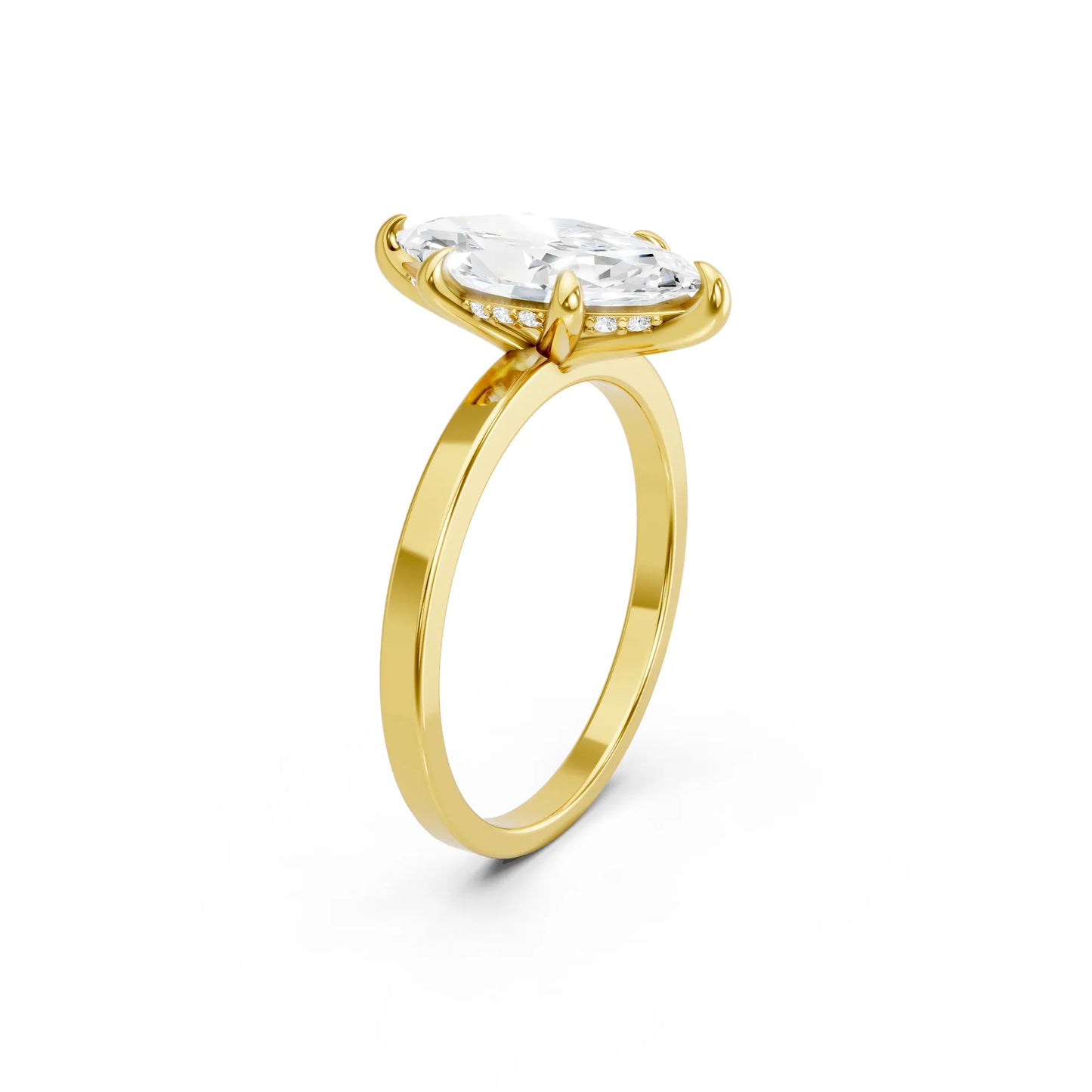 14K Gold Marquise Cut Diamond Hidden Halo Engagement Ring