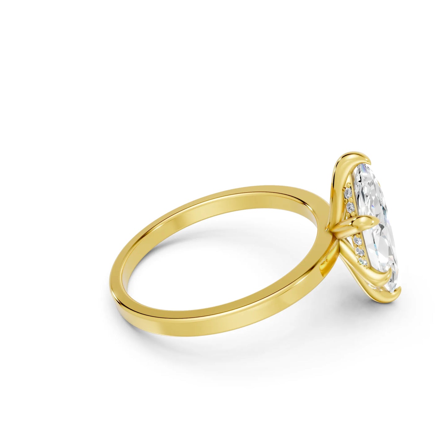 14K Gold Marquise Cut Diamond Hidden Halo Engagement Ring