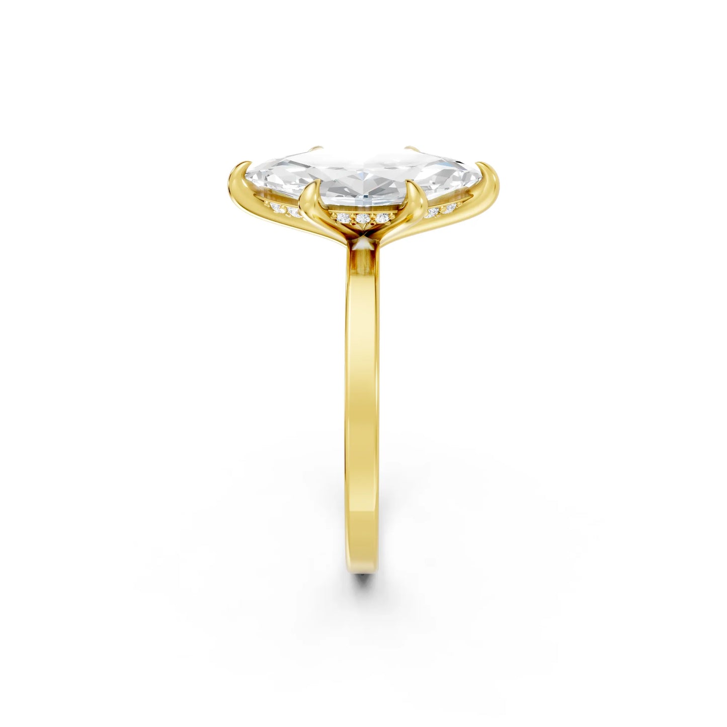 14K Gold Marquise Cut Diamond Hidden Halo Engagement Ring