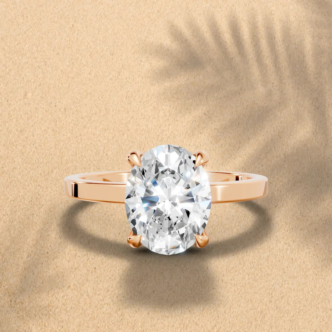 14K Gold Oval Cut Diamond Hidden Halo Engagement Ring