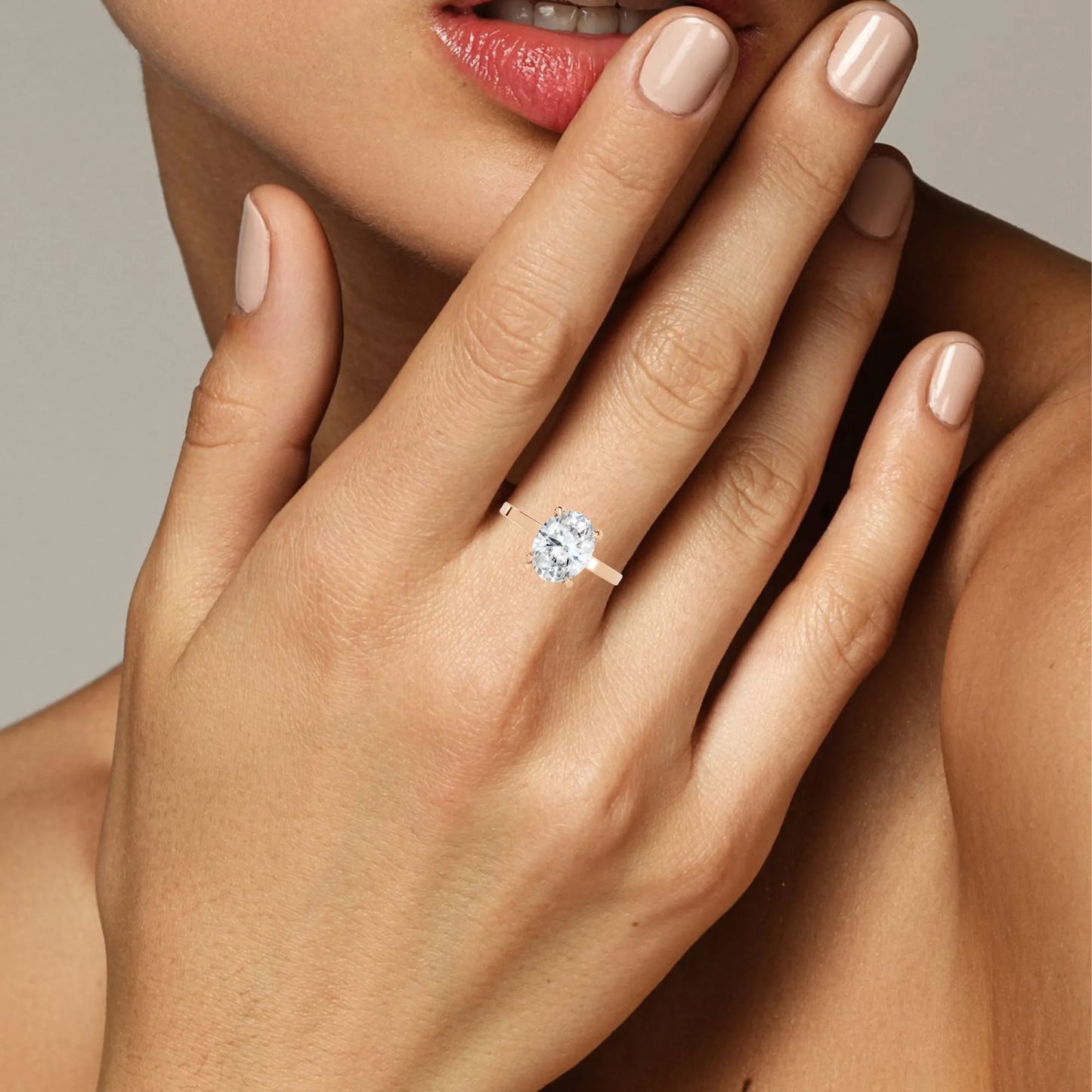 14K Gold Oval Cut Diamond Hidden Halo Engagement Ring