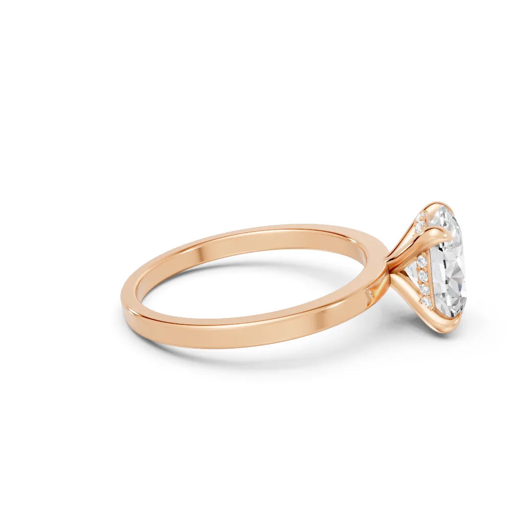 14K Gold Oval Cut Diamond Hidden Halo Engagement Ring