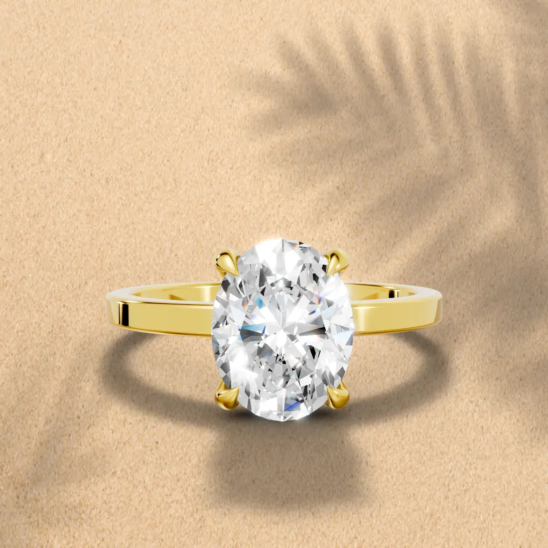 14K Gold Oval Cut Diamond Hidden Halo Engagement Ring