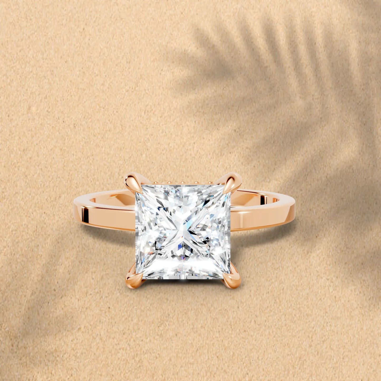 14K Gold Princess Cut Diamond Hidden Halo Engagement Ring