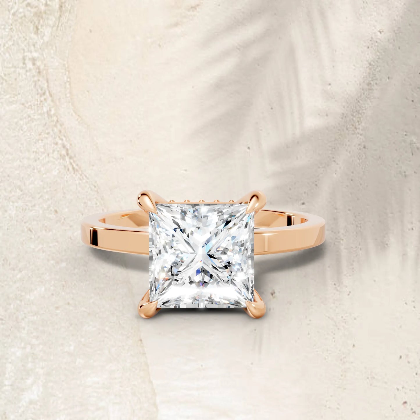 14K Gold Princess Cut Diamond Hidden Halo Engagement Ring