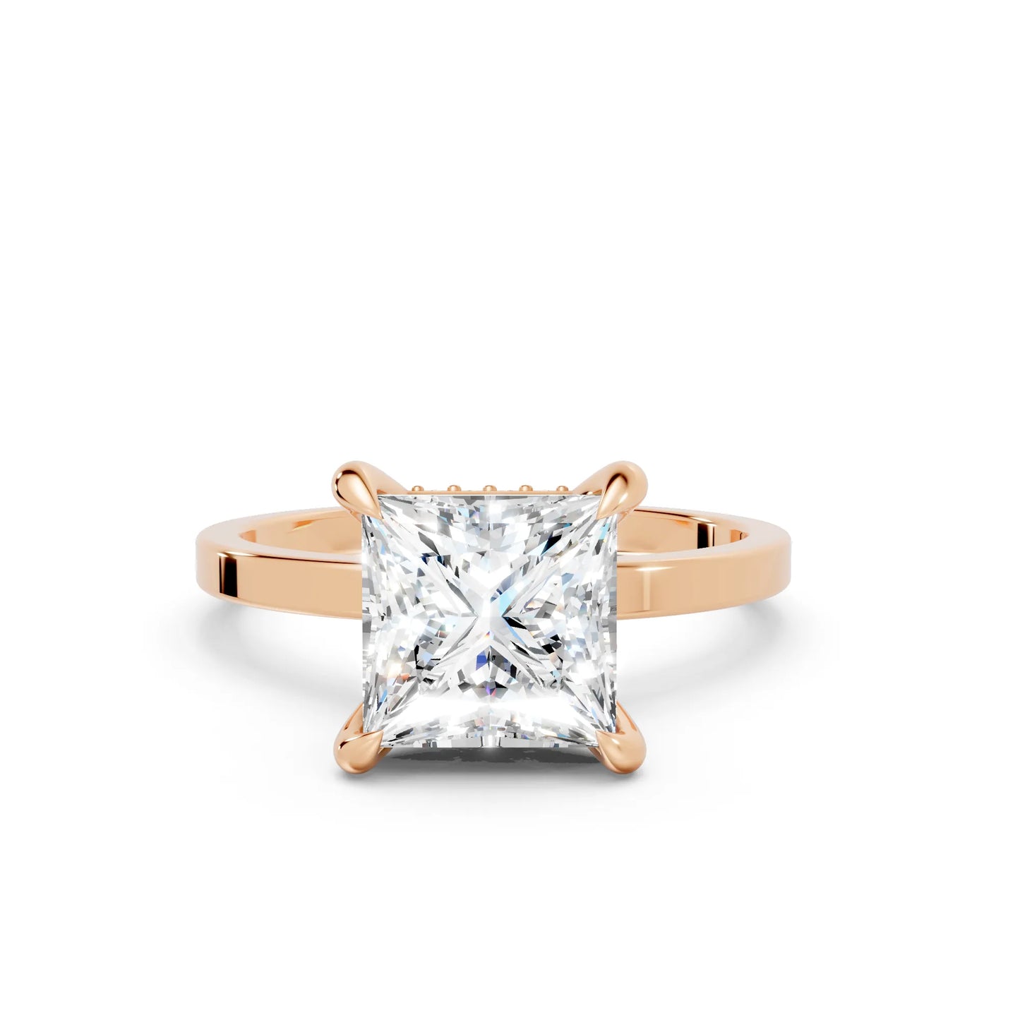 14K Gold Princess Cut Diamond Hidden Halo Engagement Ring