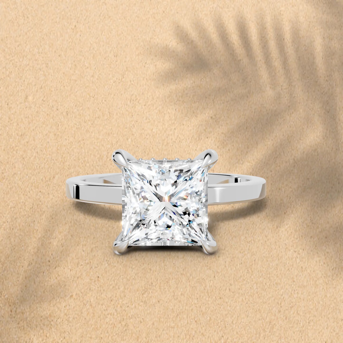 14K Gold Princess Cut Diamond Hidden Halo Engagement Ring
