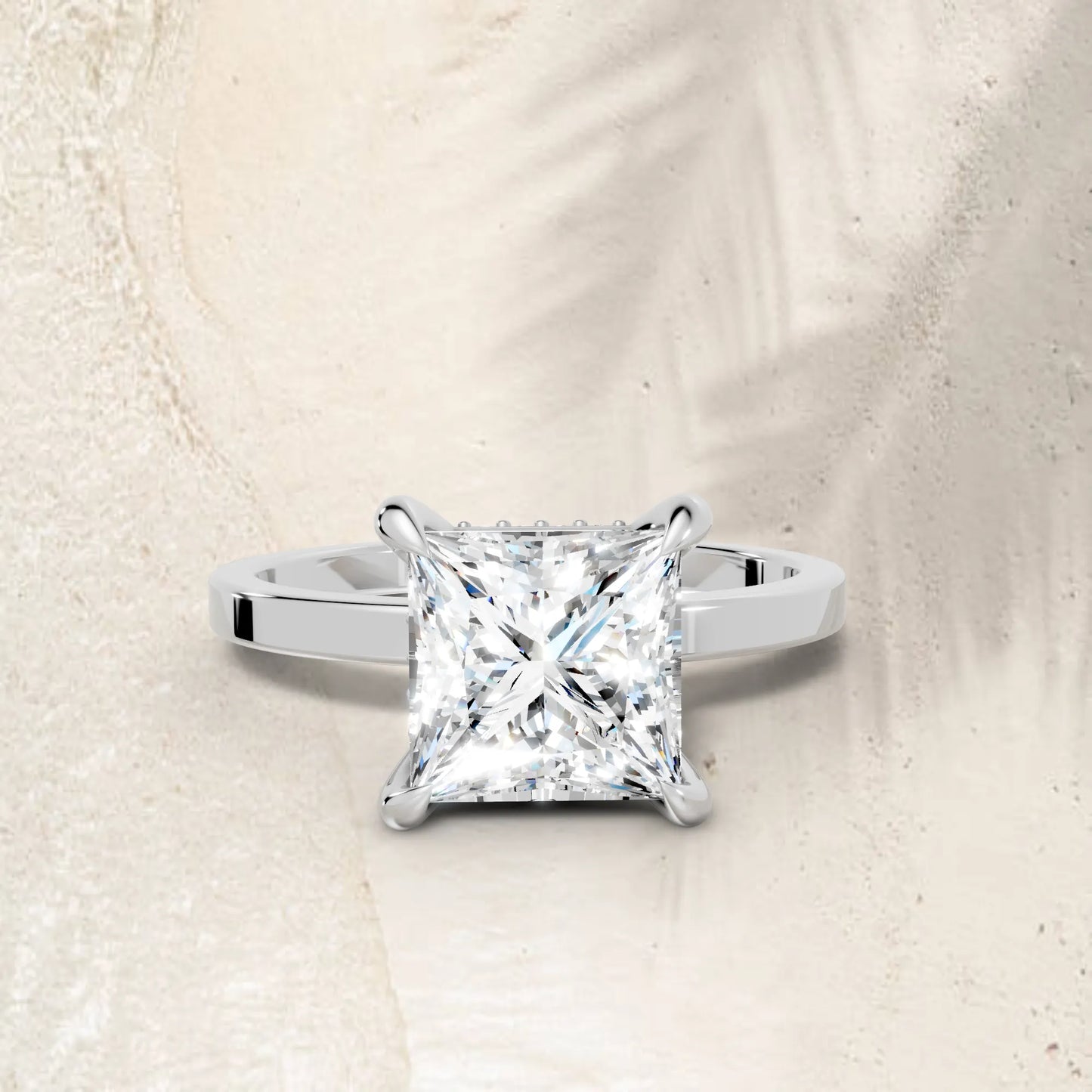 14K Gold Princess Cut Diamond Hidden Halo Engagement Ring