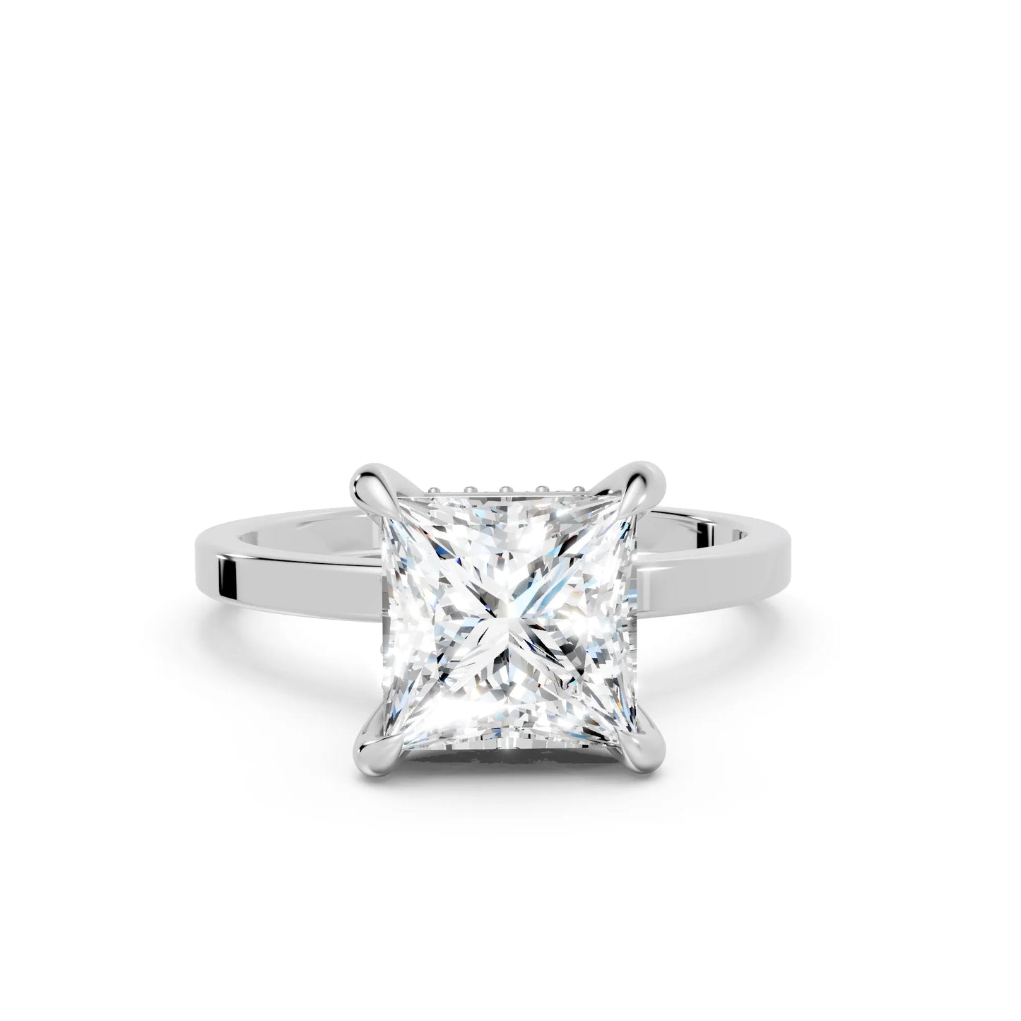 14K Gold Princess Cut Diamond Hidden Halo Engagement Ring