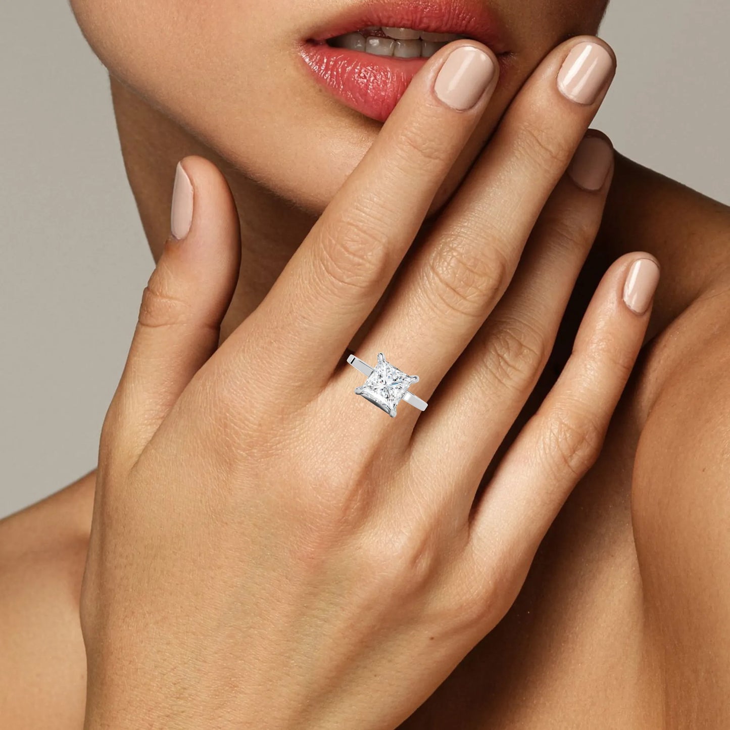 14K Gold Princess Cut Diamond Hidden Halo Engagement Ring