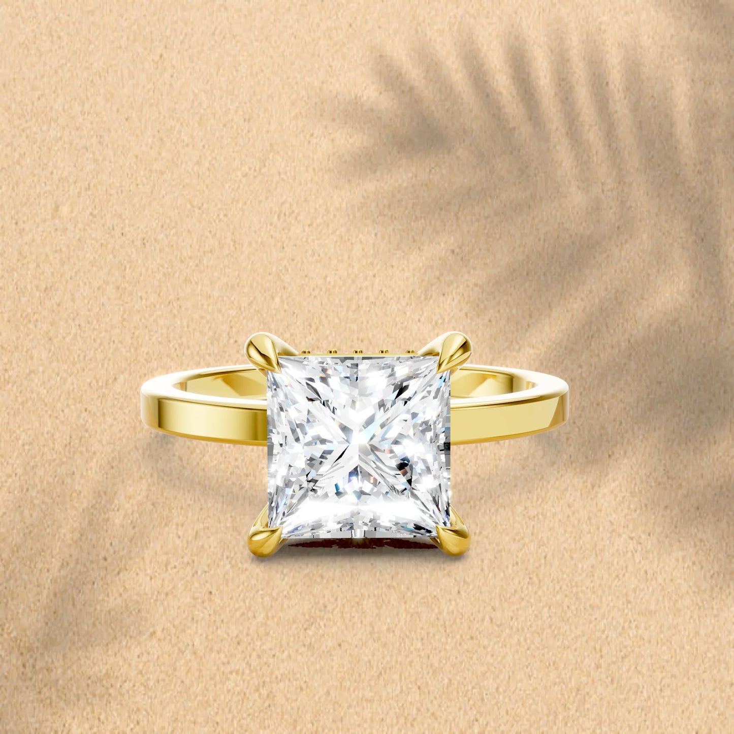 14K Gold Princess Cut Diamond Hidden Halo Engagement Ring