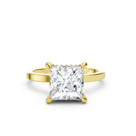 14K Gold Princess Cut Diamond Hidden Halo Engagement Ring