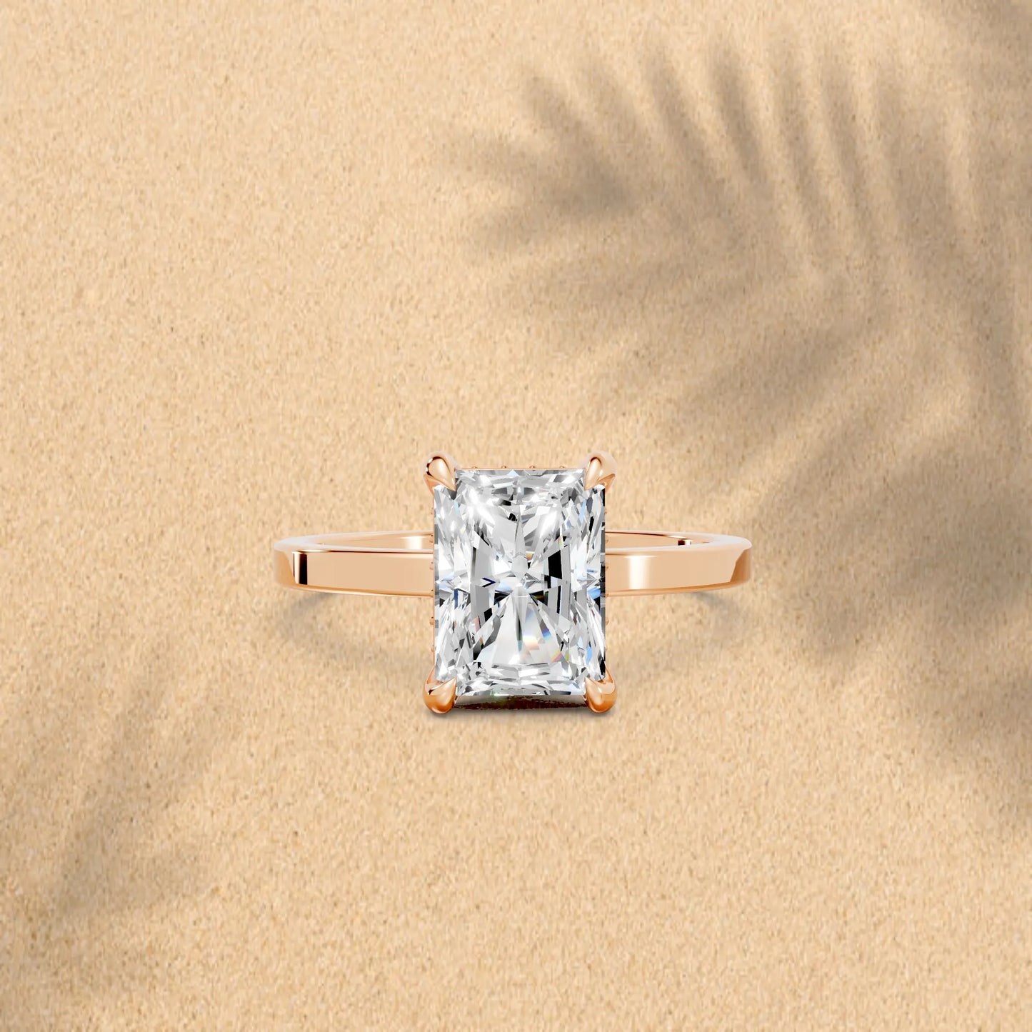 14K Gold Radiant Cut Diamond Hidden Halo Engagement Ring