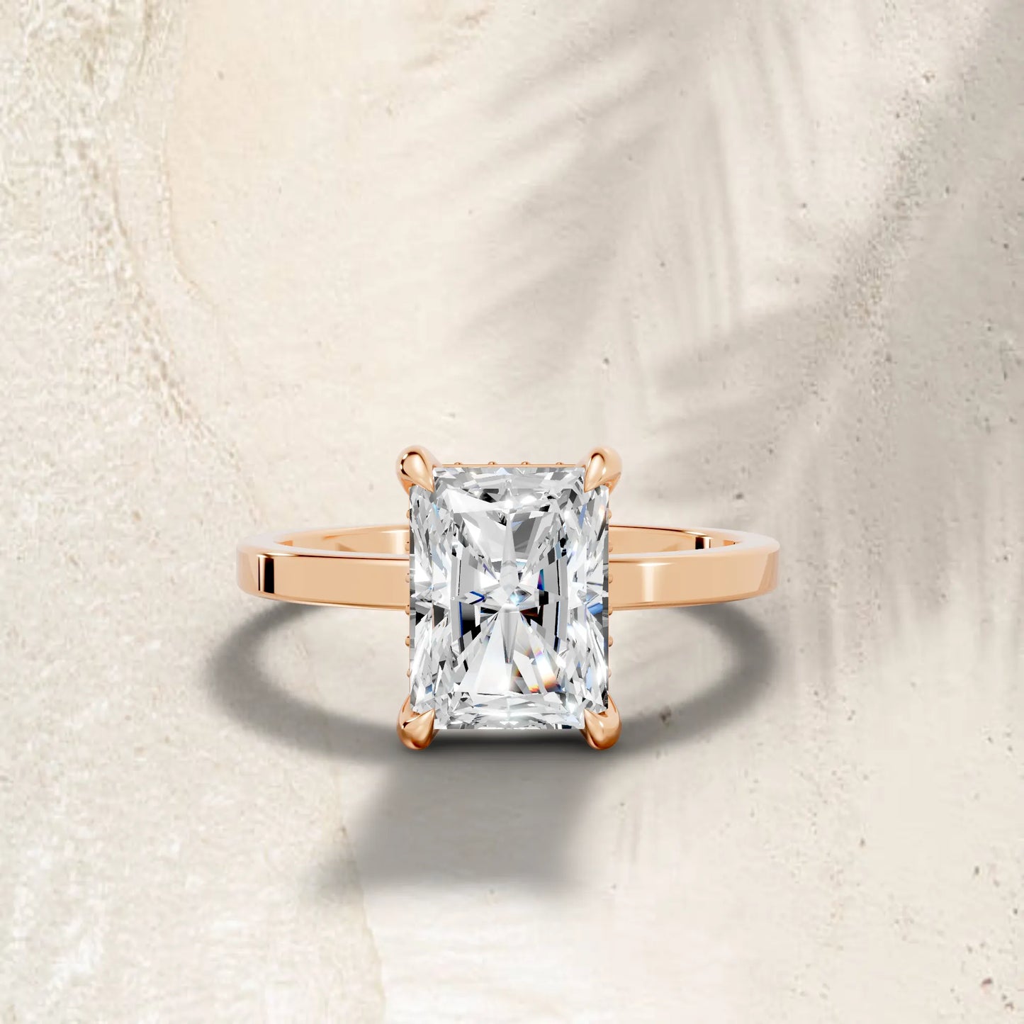 14K Gold Radiant Cut Diamond Hidden Halo Engagement Ring