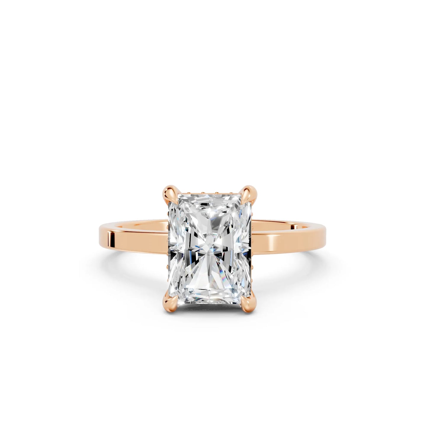 14K Gold Radiant Cut Diamond Hidden Halo Engagement Ring