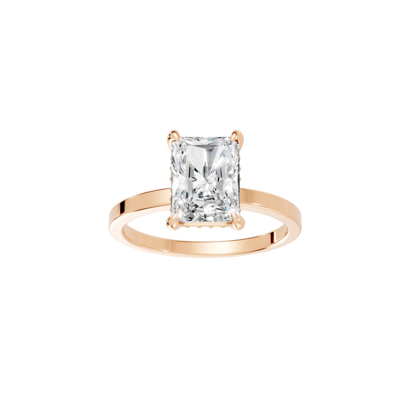 14K Gold Radiant Cut Diamond Hidden Halo Engagement Ring