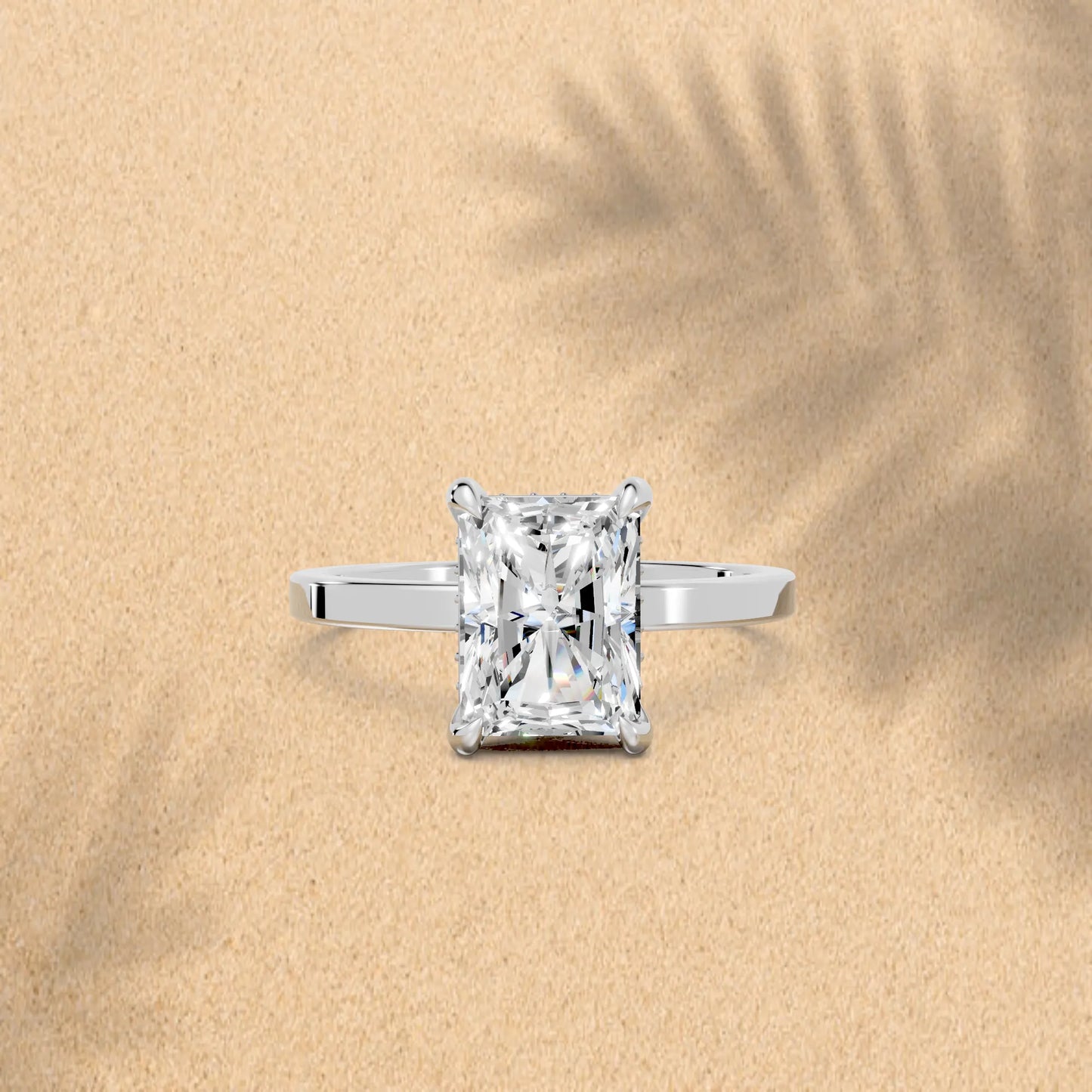 14K Gold Radiant Cut Diamond Hidden Halo Engagement Ring
