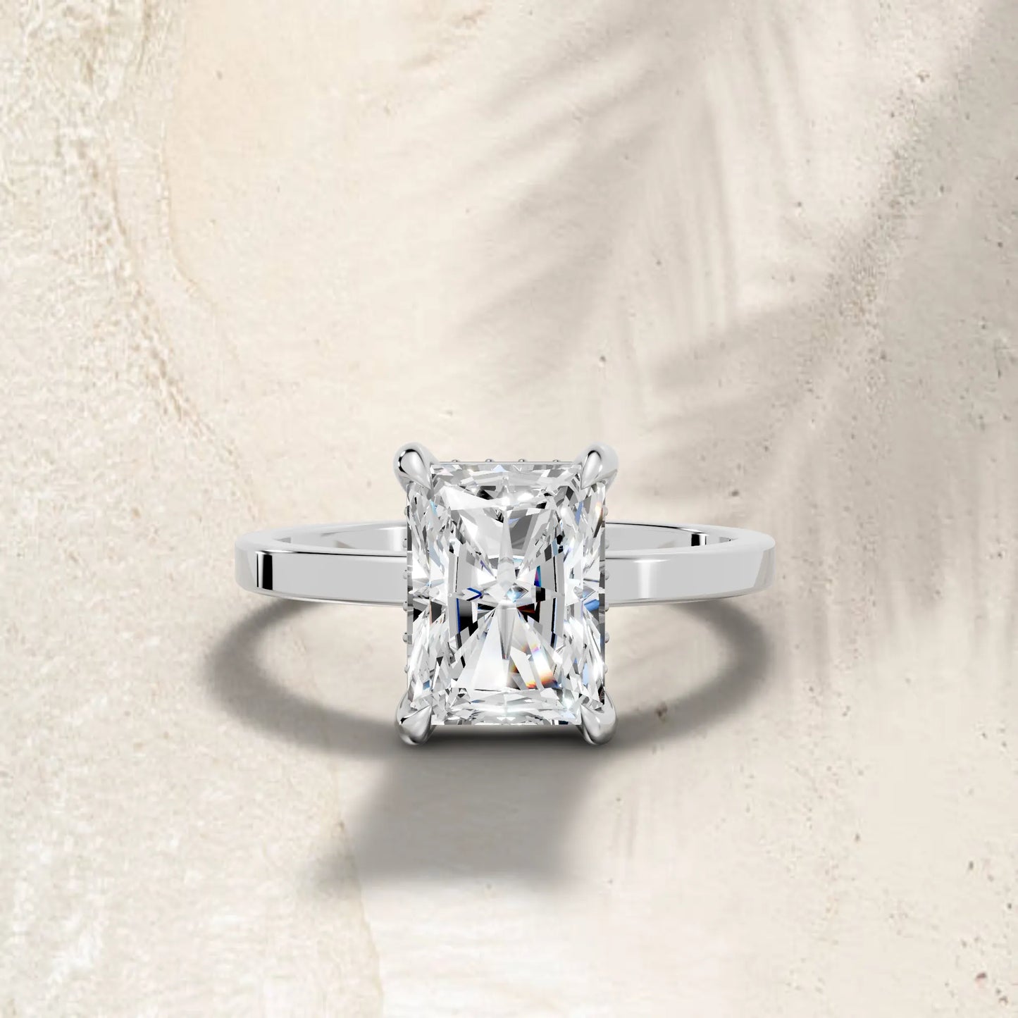14K Gold Radiant Cut Diamond Hidden Halo Engagement Ring