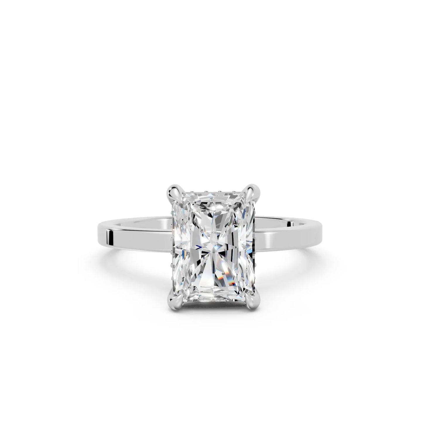 14K Gold Radiant Cut Diamond Hidden Halo Engagement Ring
