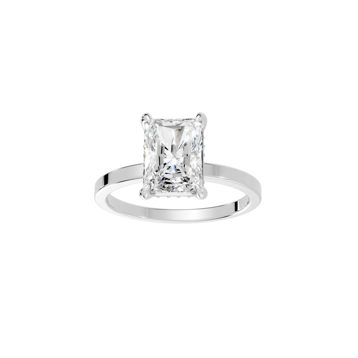 14K Gold Radiant Cut Diamond Hidden Halo Engagement Ring