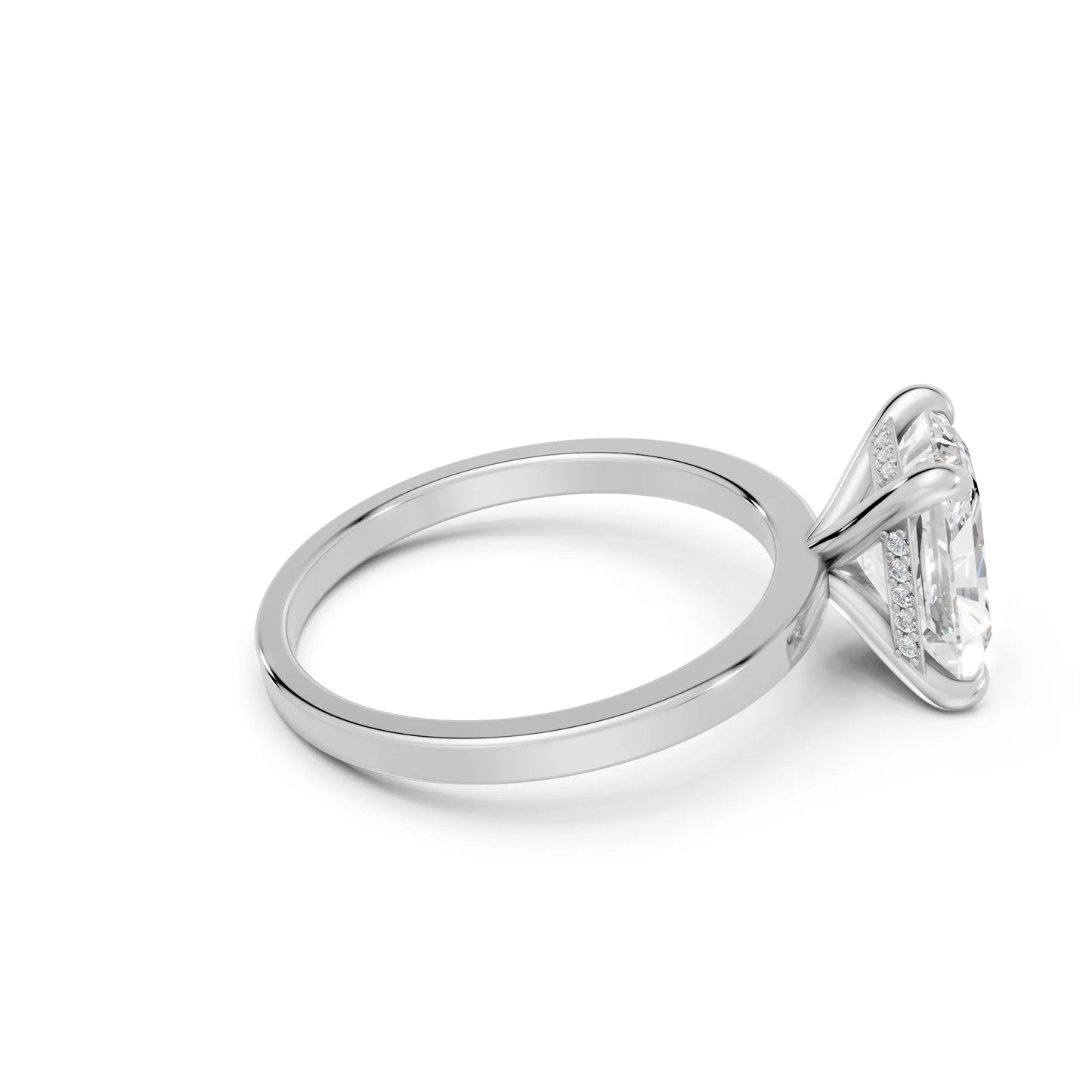 14K Gold Radiant Cut Diamond Hidden Halo Engagement Ring