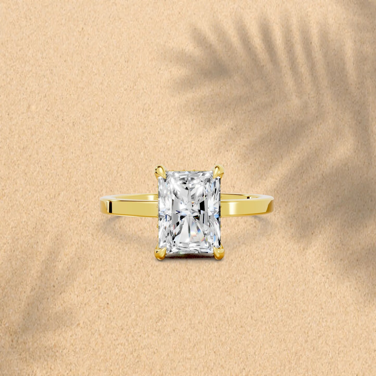 14K Gold Radiant Cut Diamond Hidden Halo Engagement Ring