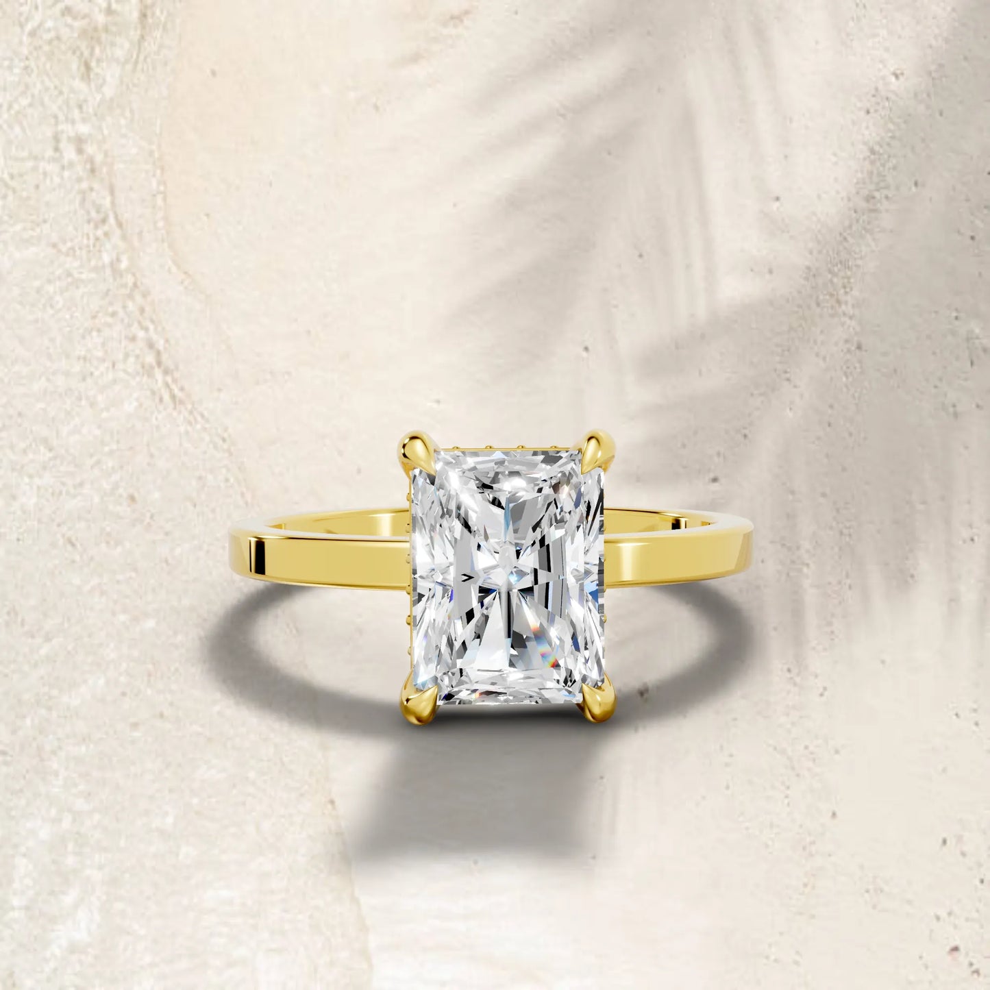 14K Gold Radiant Cut Diamond Hidden Halo Engagement Ring
