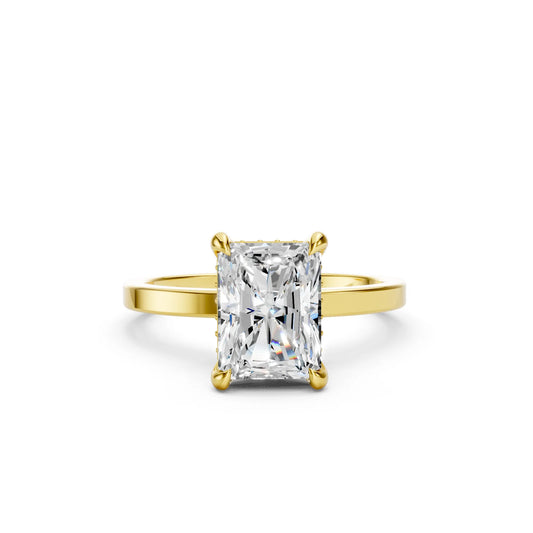 14K Gold Radiant Cut Diamond Hidden Halo Engagement Ring