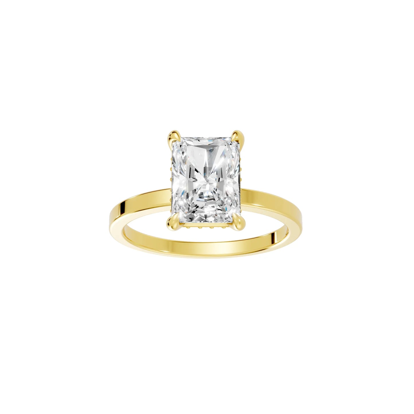 14K Gold Radiant Cut Diamond Hidden Halo Engagement Ring