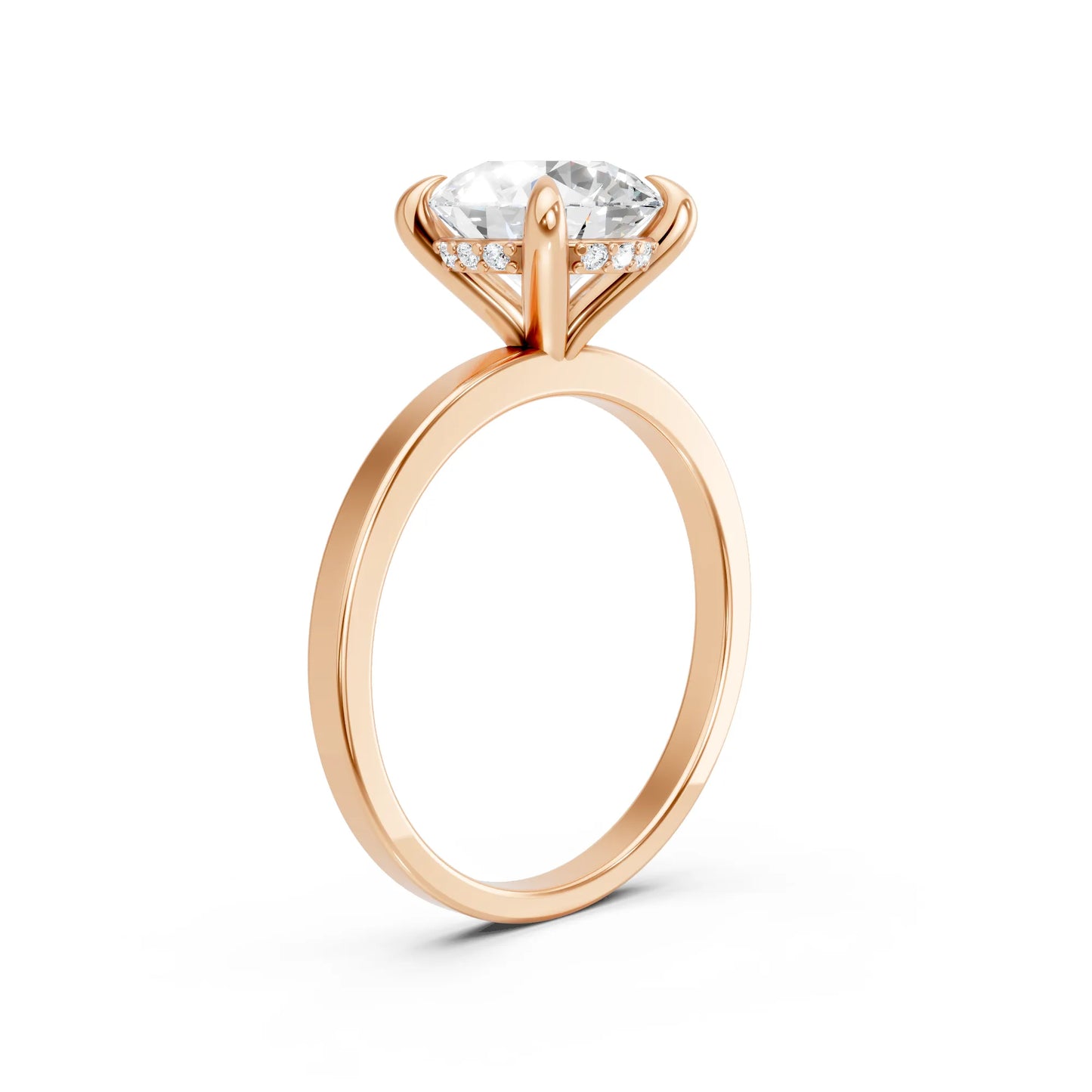 14K Gold Round Cut Diamond Hidden Halo Engagement Ring