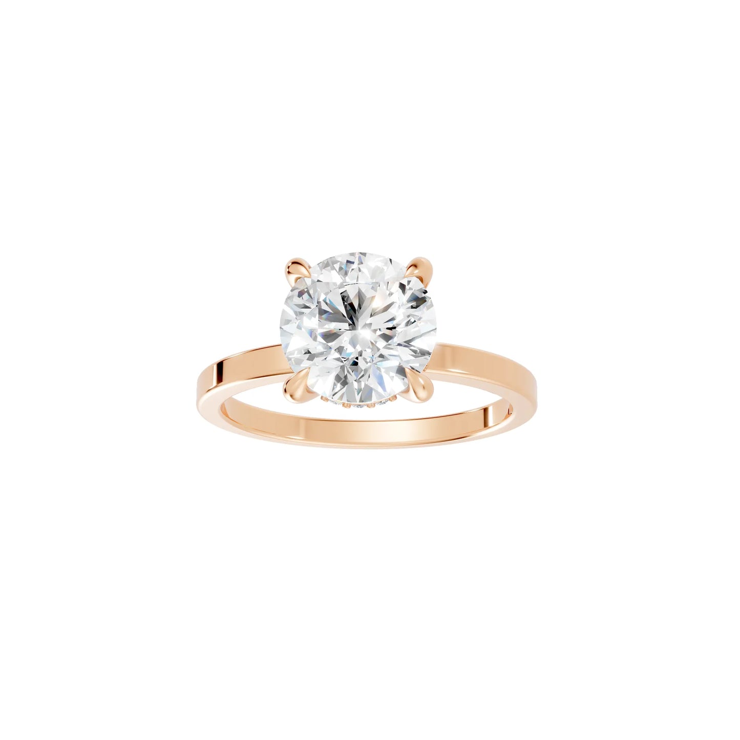 14K Gold Round Cut Diamond Hidden Halo Engagement Ring