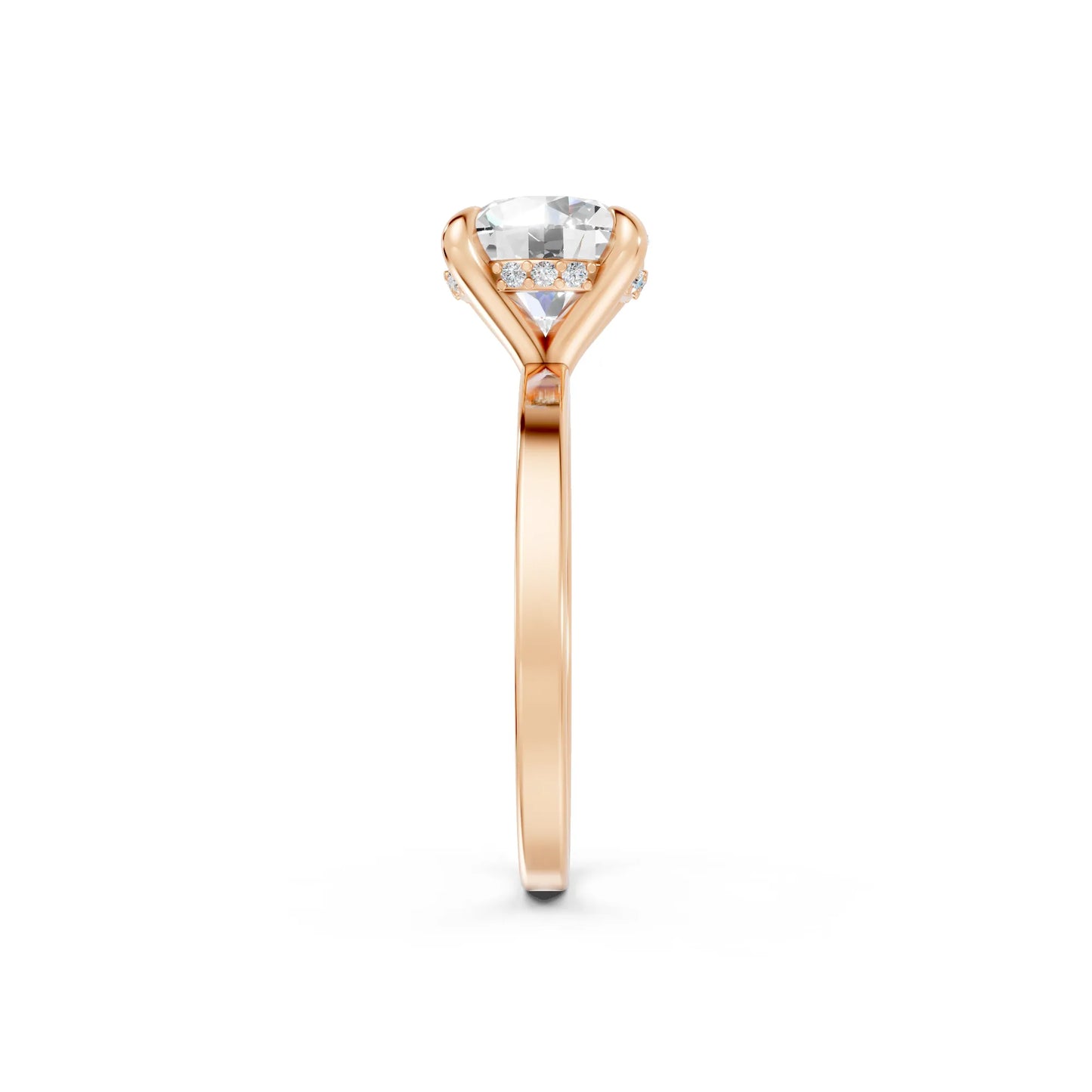 14K Gold Round Cut Diamond Hidden Halo Engagement Ring