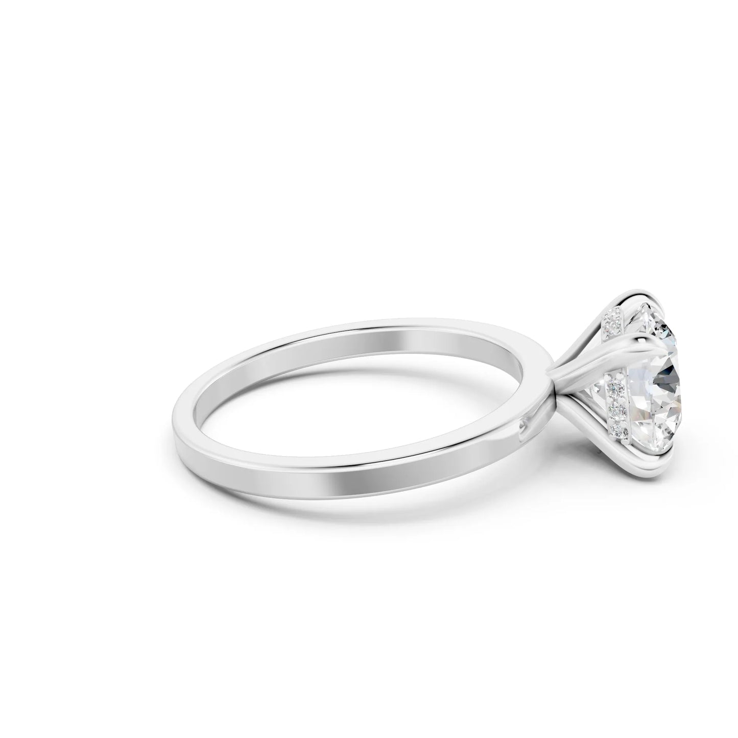 14K Gold Round Cut Diamond Hidden Halo Engagement Ring