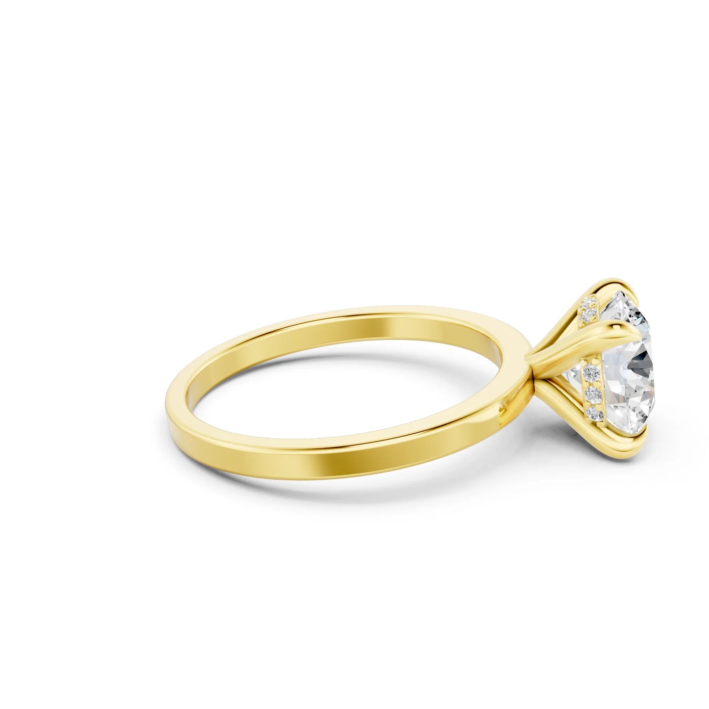 14K Gold Round Cut Diamond Hidden Halo Engagement Ring
