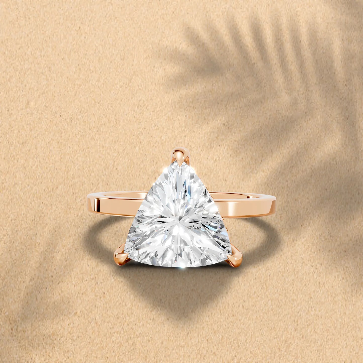 14K Gold Triangle Cut Diamond Hidden Halo Engagement Ring
