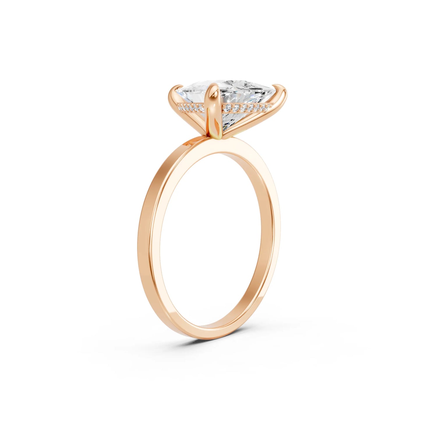 14K Gold Triangle Cut Diamond Hidden Halo Engagement Ring