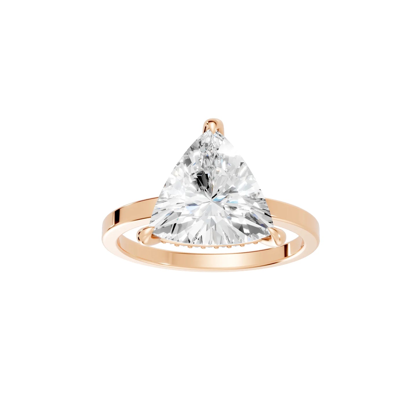 14K Gold Triangle Cut Diamond Hidden Halo Engagement Ring