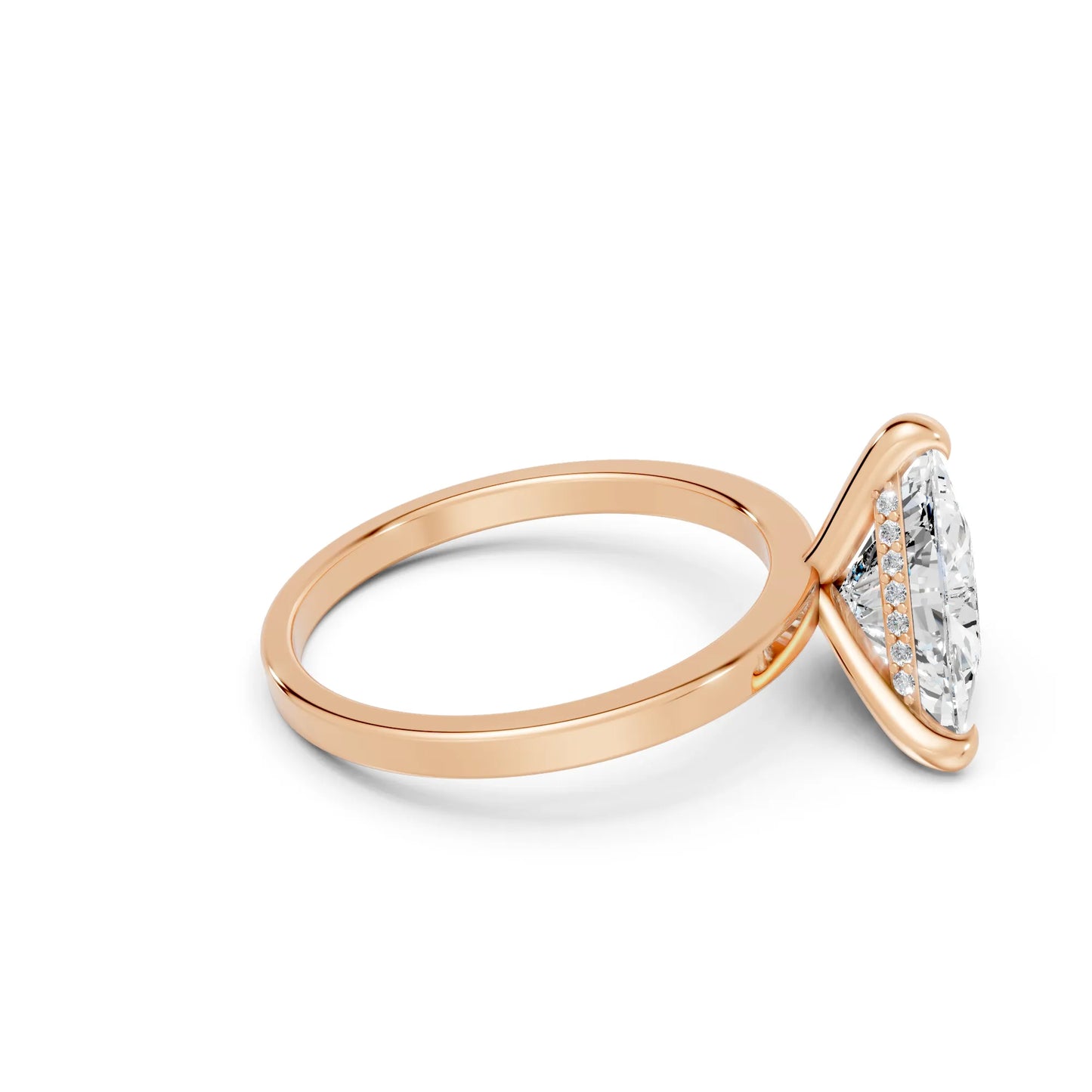 14K Gold Triangle Cut Diamond Hidden Halo Engagement Ring