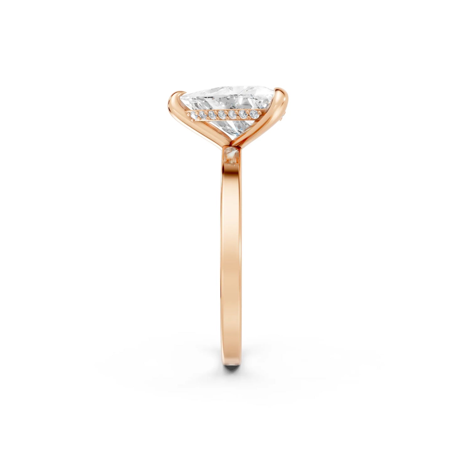 14K Gold Triangle Cut Diamond Hidden Halo Engagement Ring
