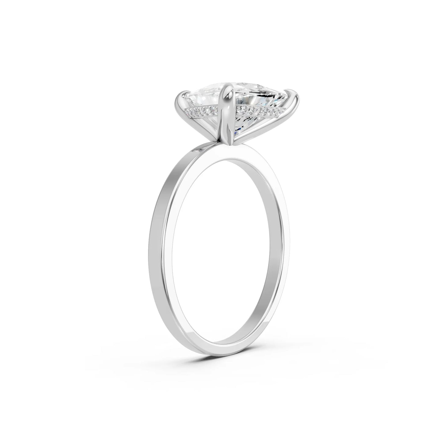 14K Gold Triangle Cut Diamond Hidden Halo Engagement Ring
