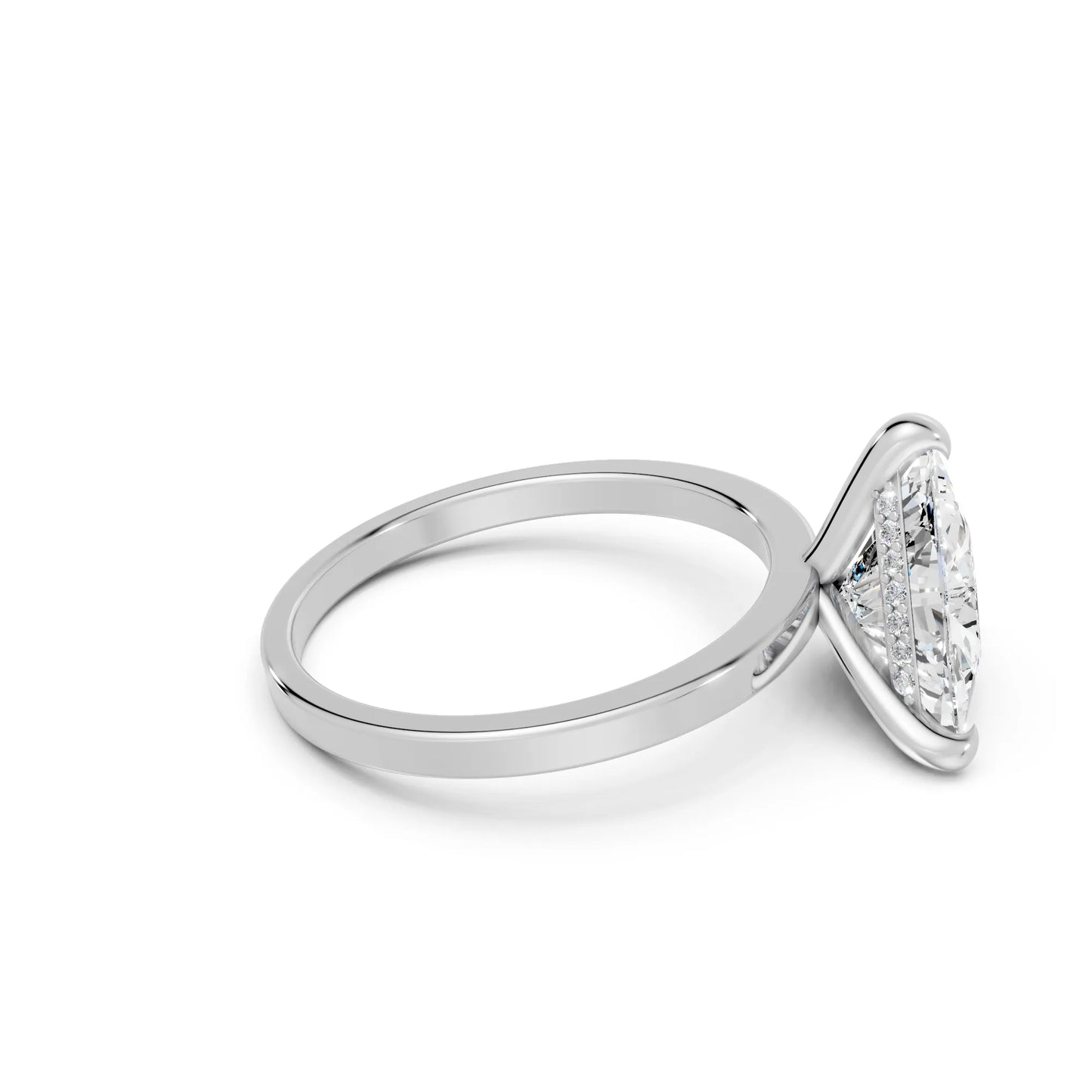 14K Gold Triangle Cut Diamond Hidden Halo Engagement Ring